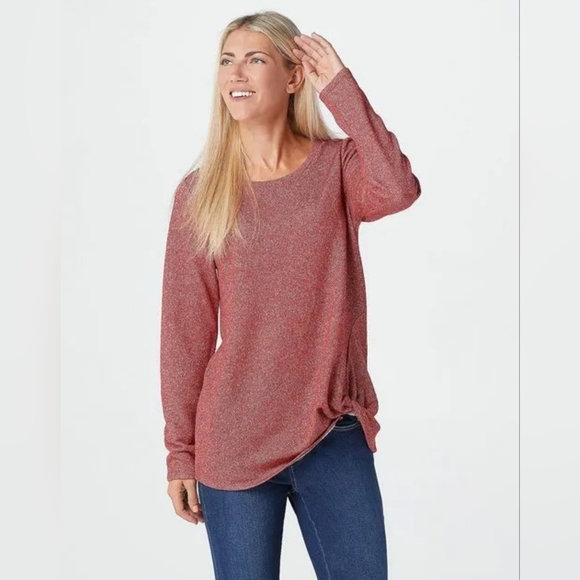Belle by Kim Gravel Sweaters - NWOT Belle by Kim Gravel Red Metallic French Terry Twist Hem Top